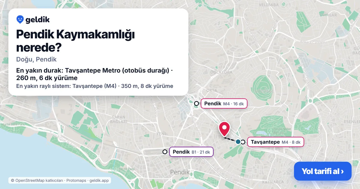 Where is Pendik Kaymakamlığı: map with its location and the nearest stops, with walking times