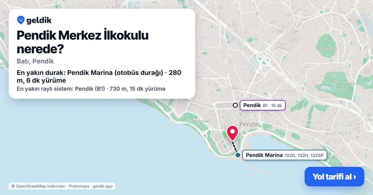 Pendik Merkez İlkokulu nerede: haritada konumu ve en yakın duraklar, yürüme süreleriyle