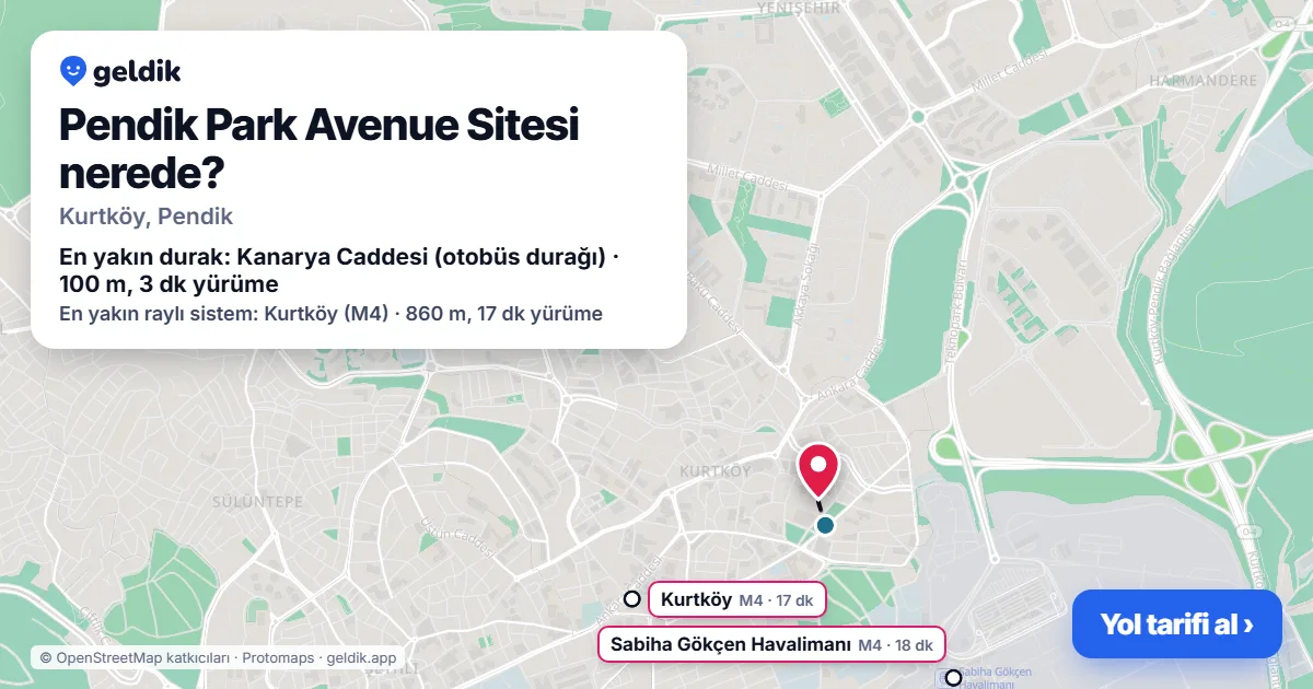 Where is Pendik Park Avenue Sitesi: map with its location and the nearest stops, with walking times