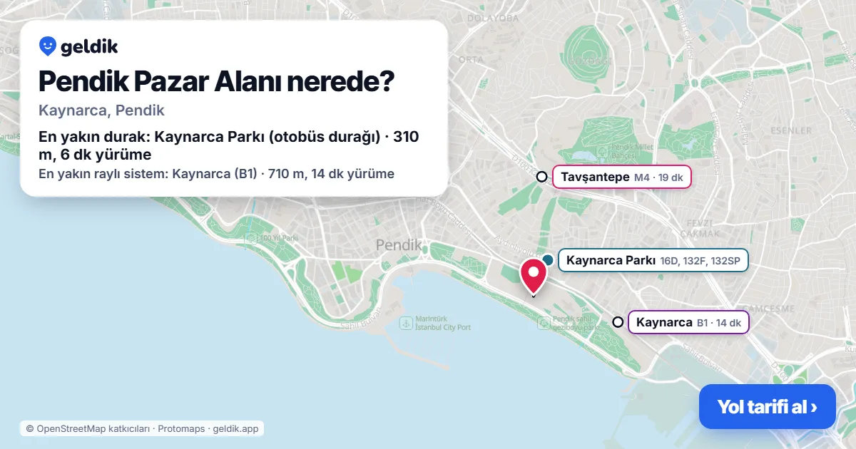 Where is Pendik Pazar Alanı: map with its location and the nearest stops, with walking times