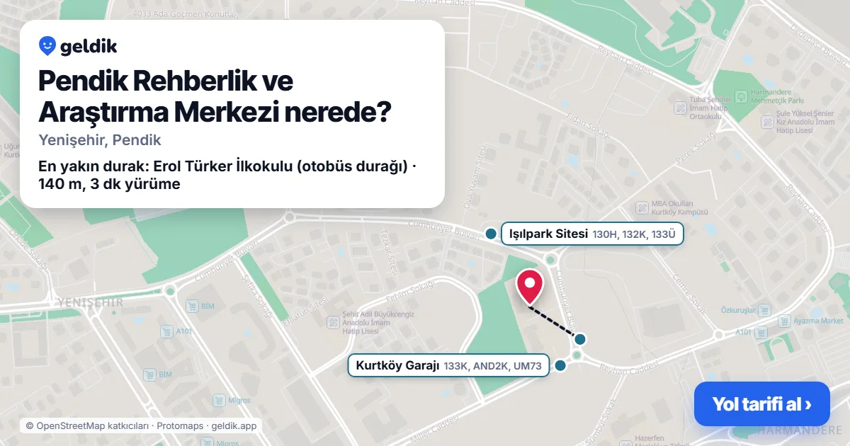 Pendik Rehberlik ve Araştırma Merkezi nerede: haritada konumu ve en yakın duraklar, yürüme süreleriyle