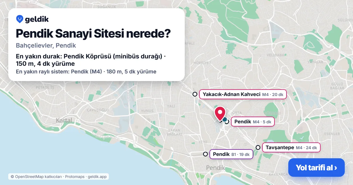 Where is Pendik Sanayi Sitesi: map with its location and the nearest stops, with walking times