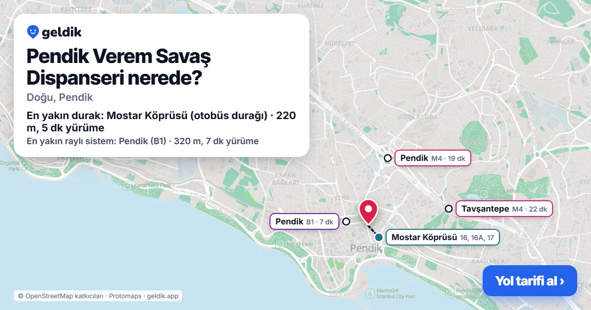 Pendik Verem Savaş Dispanseri nerede: haritada konumu ve en yakın duraklar, yürüme süreleriyle