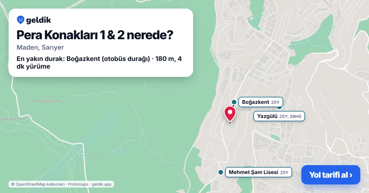 Pera Konakları 1 & 2 nerede: haritada konumu ve en yakın duraklar, yürüme süreleriyle