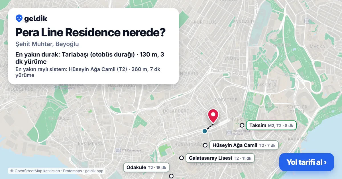 Where is Pera Line Residence: map with its location and the nearest stops, with walking times