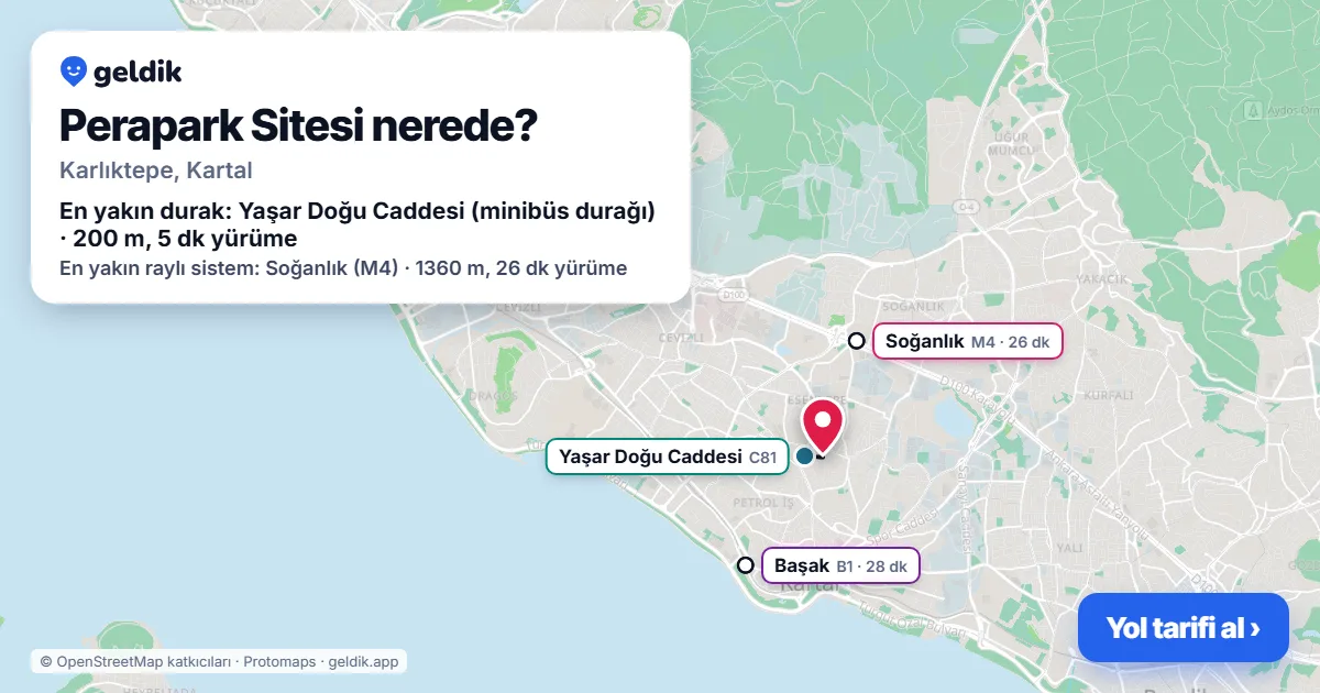 Perapark Sitesi nerede: haritada konumu ve en yakın duraklar, yürüme süreleriyle