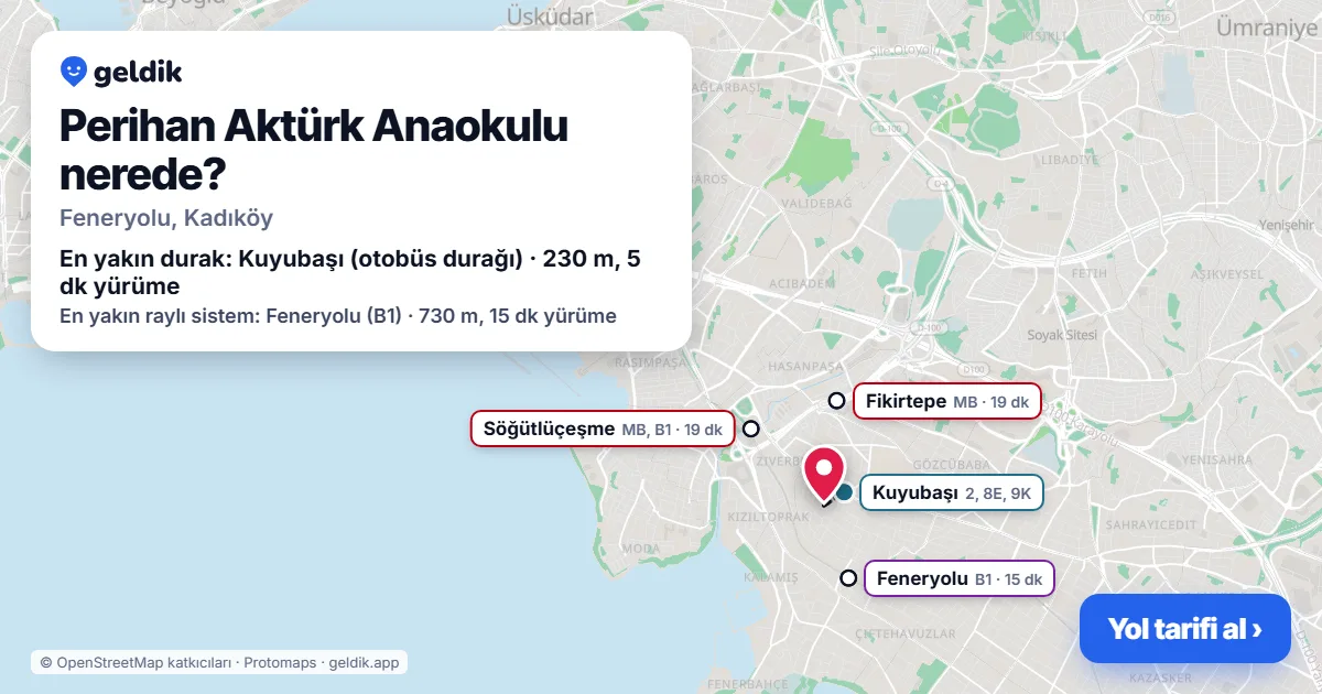 Perihan Aktürk Anaokulu nerede: haritada konumu ve en yakın duraklar, yürüme süreleriyle