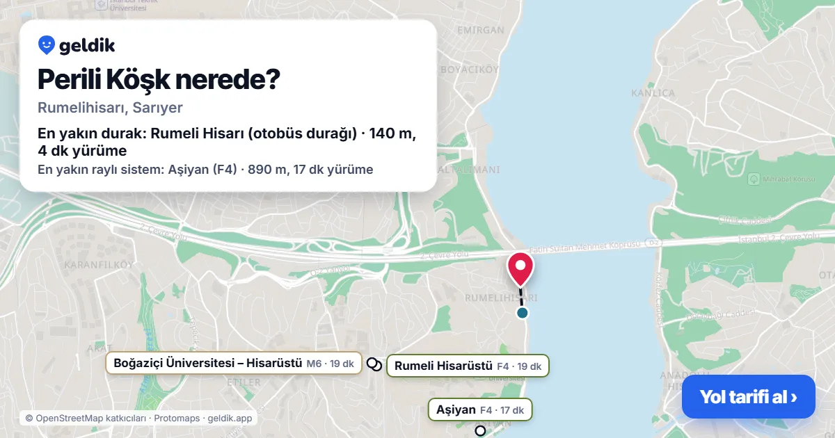 Perili Köşk nerede: haritada konumu ve en yakın duraklar, yürüme süreleriyle