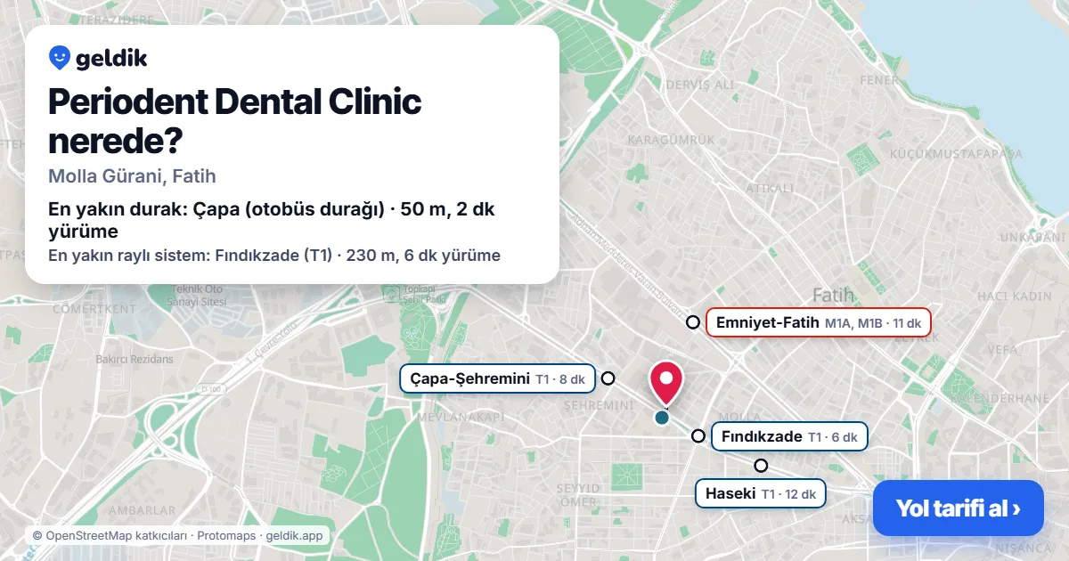 Where is Periodent Dental Clinic: map with its location and the nearest stops, with walking times
