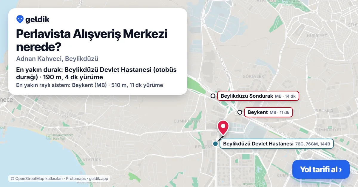 Perlavista Alışveriş Merkezi nerede: haritada konumu ve en yakın duraklar, yürüme süreleriyle
