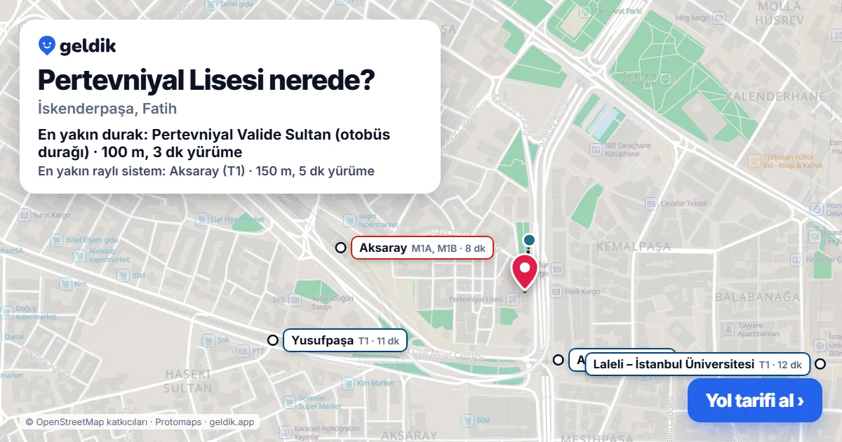 Where is Pertevniyal Lisesi: map with its location and the nearest stops, with walking times