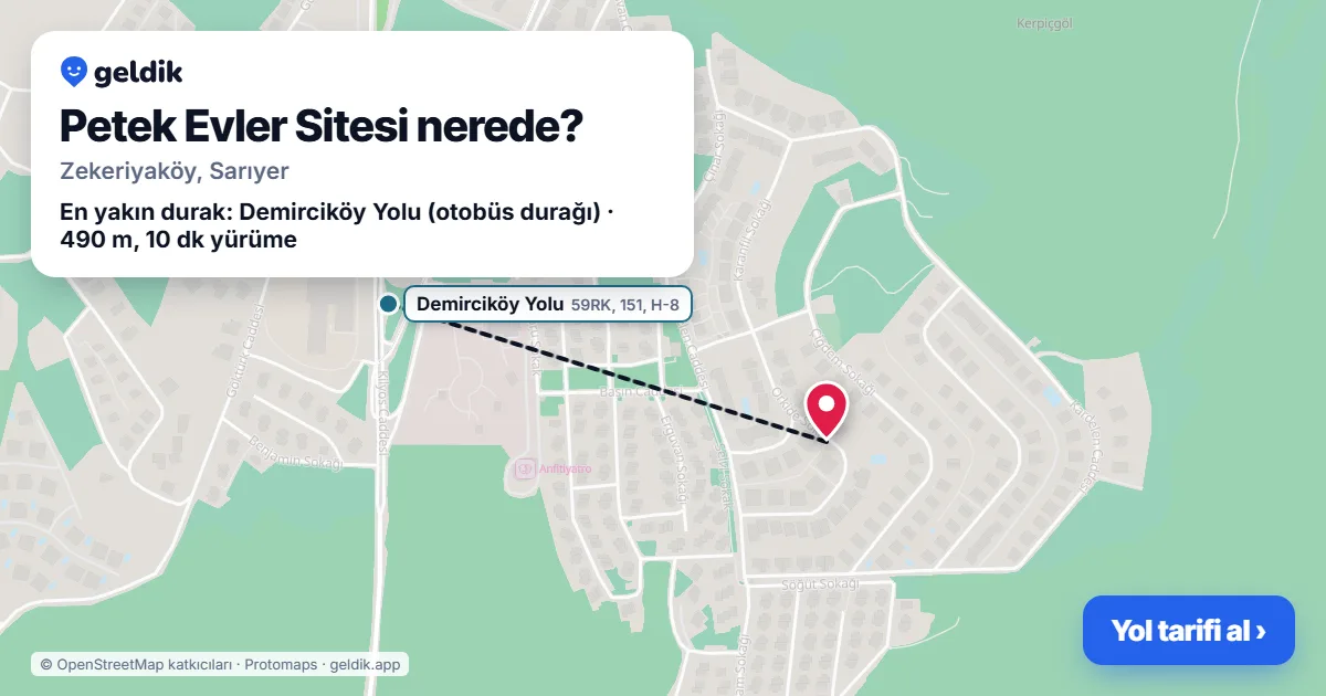 Petek Evler Sitesi nerede: haritada konumu ve en yakın duraklar, yürüme süreleriyle