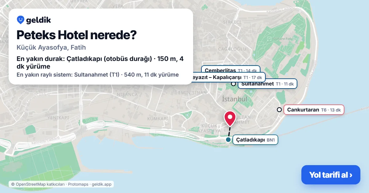Peteks Hotel nerede: haritada konumu ve en yakın duraklar, yürüme süreleriyle