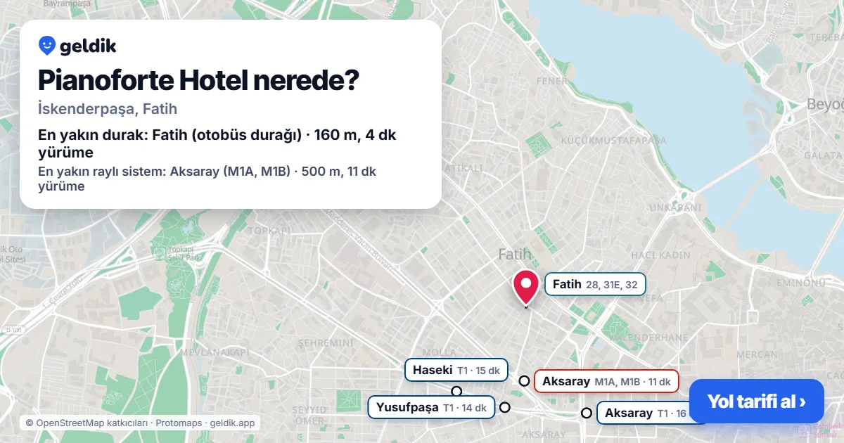 Where is Pianoforte Hotel: map with its location and the nearest stops, with walking times