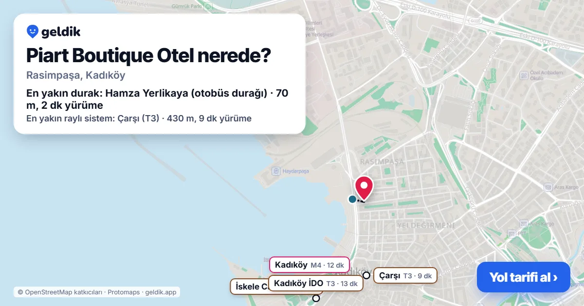 Piart Boutique Otel nerede: haritada konumu ve en yakın duraklar, yürüme süreleriyle