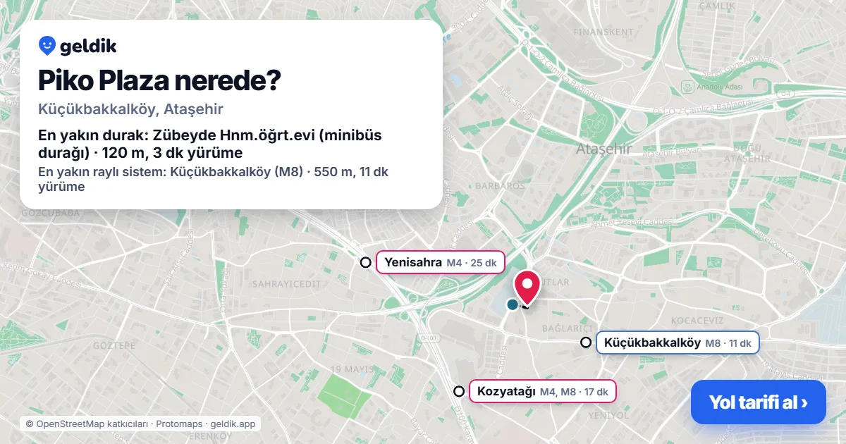 Piko Plaza nerede: haritada konumu ve en yakın duraklar, yürüme süreleriyle