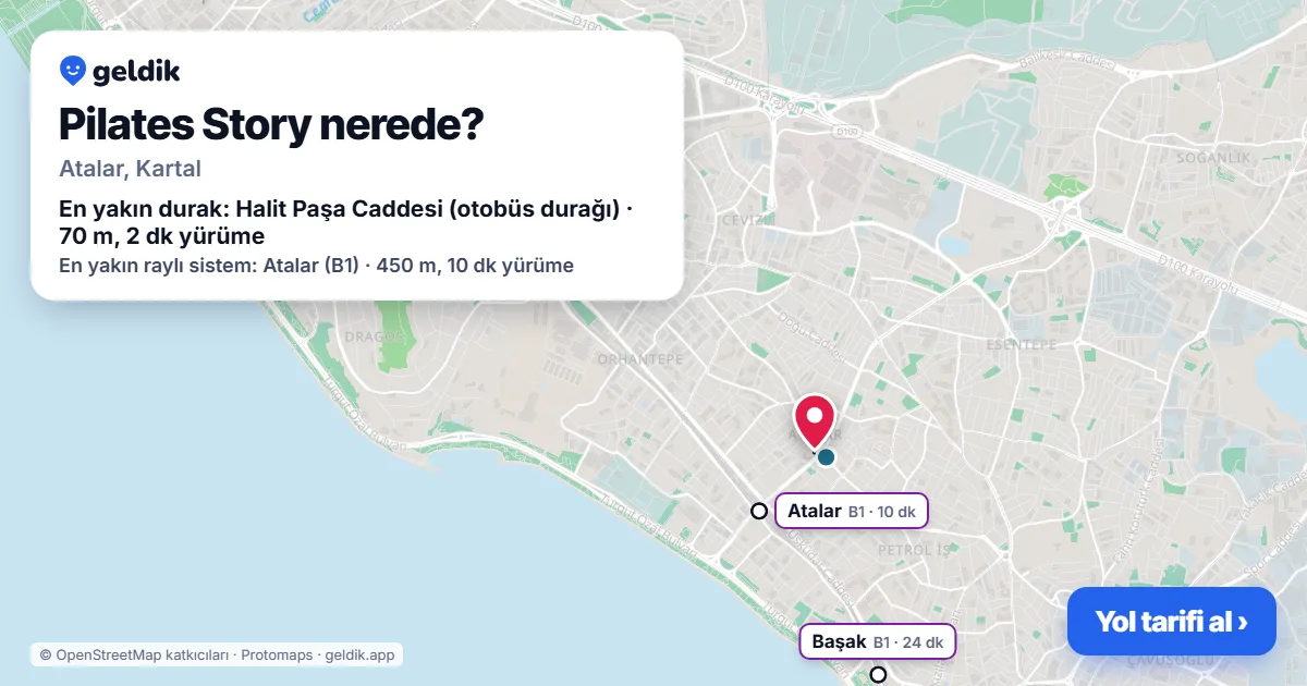 Where is Pilates Story: map with its location and the nearest stops, with walking times