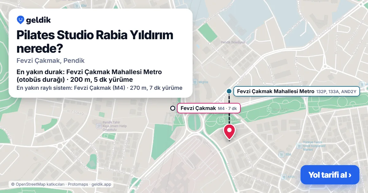 Where is Pilates Studio Rabia Yıldırım: map with its location and the nearest stops, with walking times