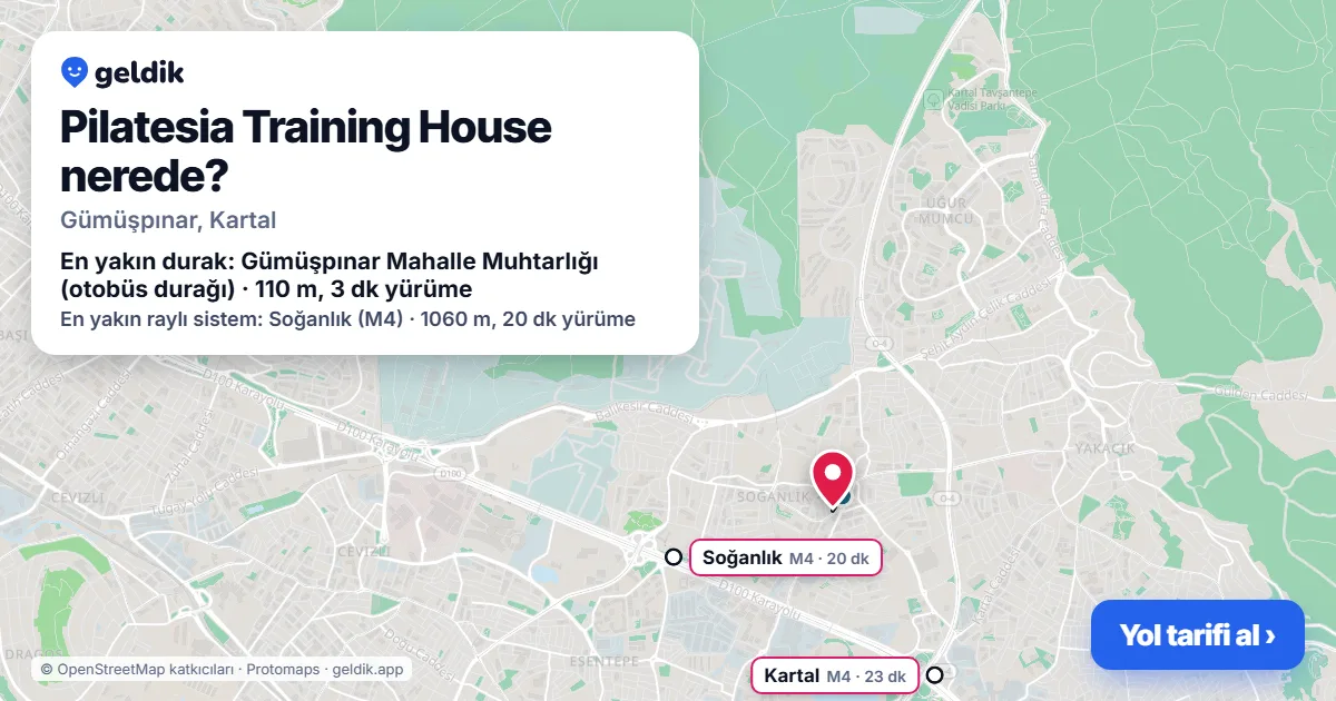 Pilatesia Training House nerede: haritada konumu ve en yakın duraklar, yürüme süreleriyle