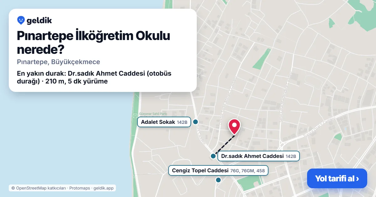 Pınartepe İlköğretim Okulu nerede: haritada konumu ve en yakın duraklar, yürüme süreleriyle
