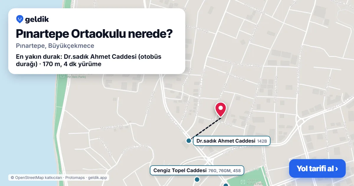 Pınartepe Ortaokulu nerede: haritada konumu ve en yakın duraklar, yürüme süreleriyle