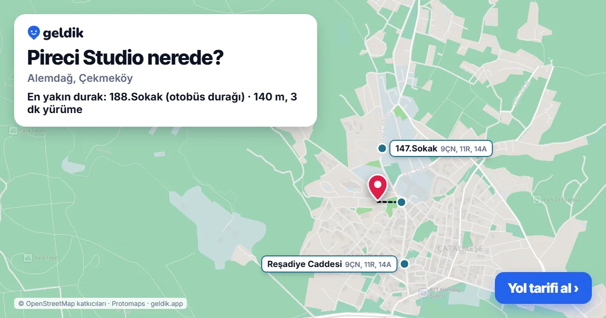 Pireci Studio nerede: haritada konumu ve en yakın duraklar, yürüme süreleriyle