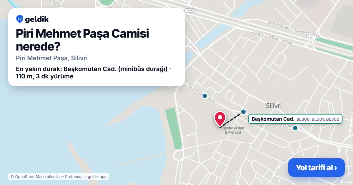 Piri Mehmet Paşa Camisi nerede: haritada konumu ve en yakın duraklar, yürüme süreleriyle