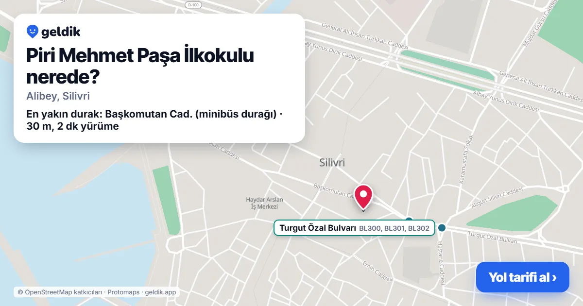 Where is Piri Mehmet Paşa İlkokulu: map with its location and the nearest stops, with walking times