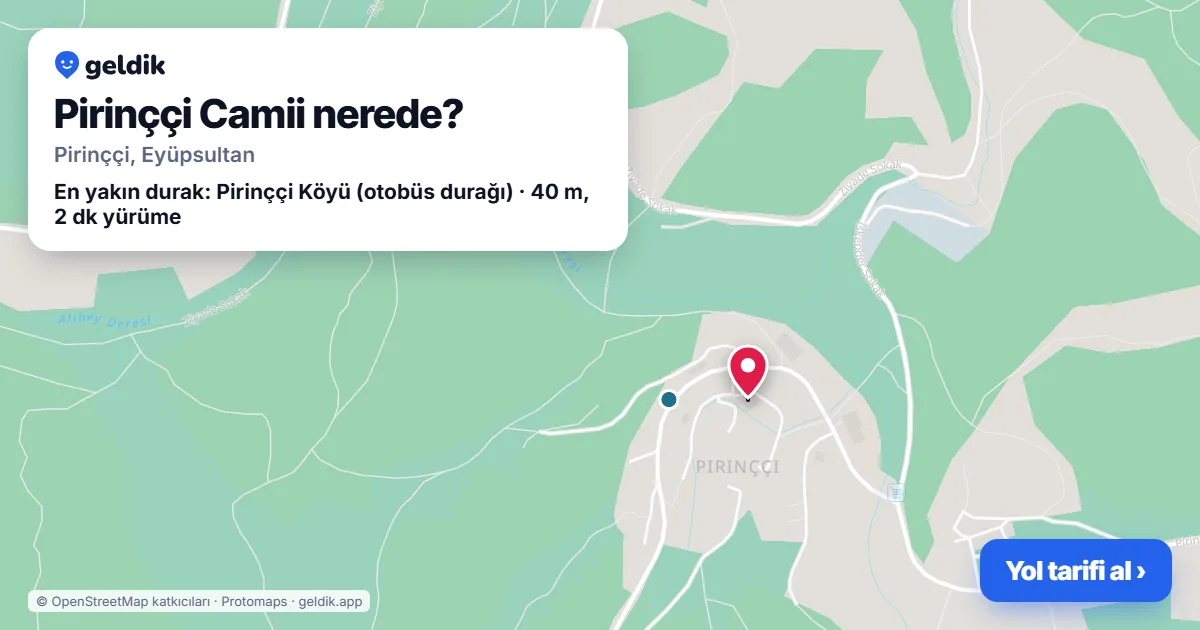 Where is Pirinççi Camii: map with its location and the nearest stops, with walking times