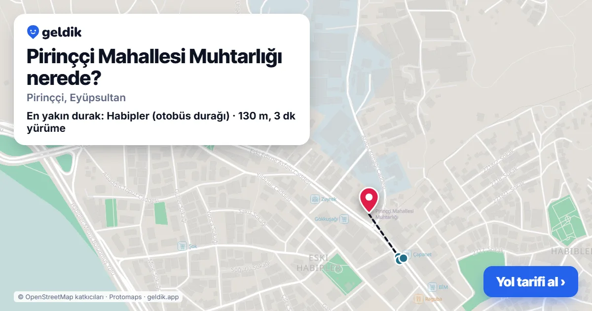 Pirinççi Mahallesi Muhtarlığı nerede: haritada konumu ve en yakın duraklar, yürüme süreleriyle