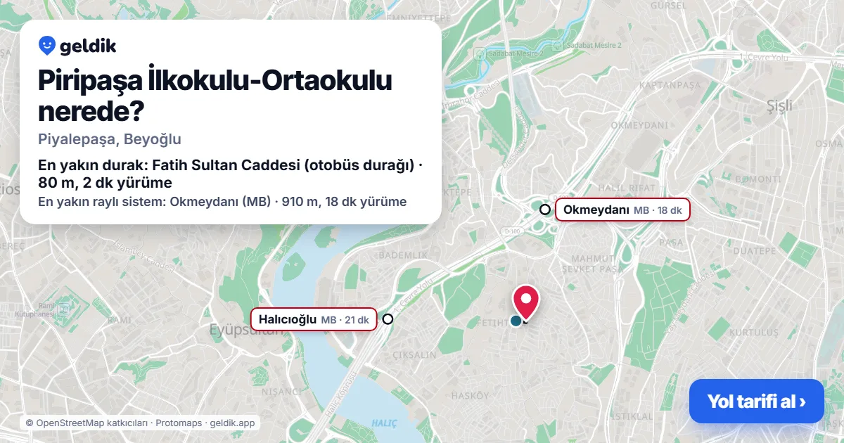 Piripaşa İlkokulu-Ortaokulu nerede: haritada konumu ve en yakın duraklar, yürüme süreleriyle