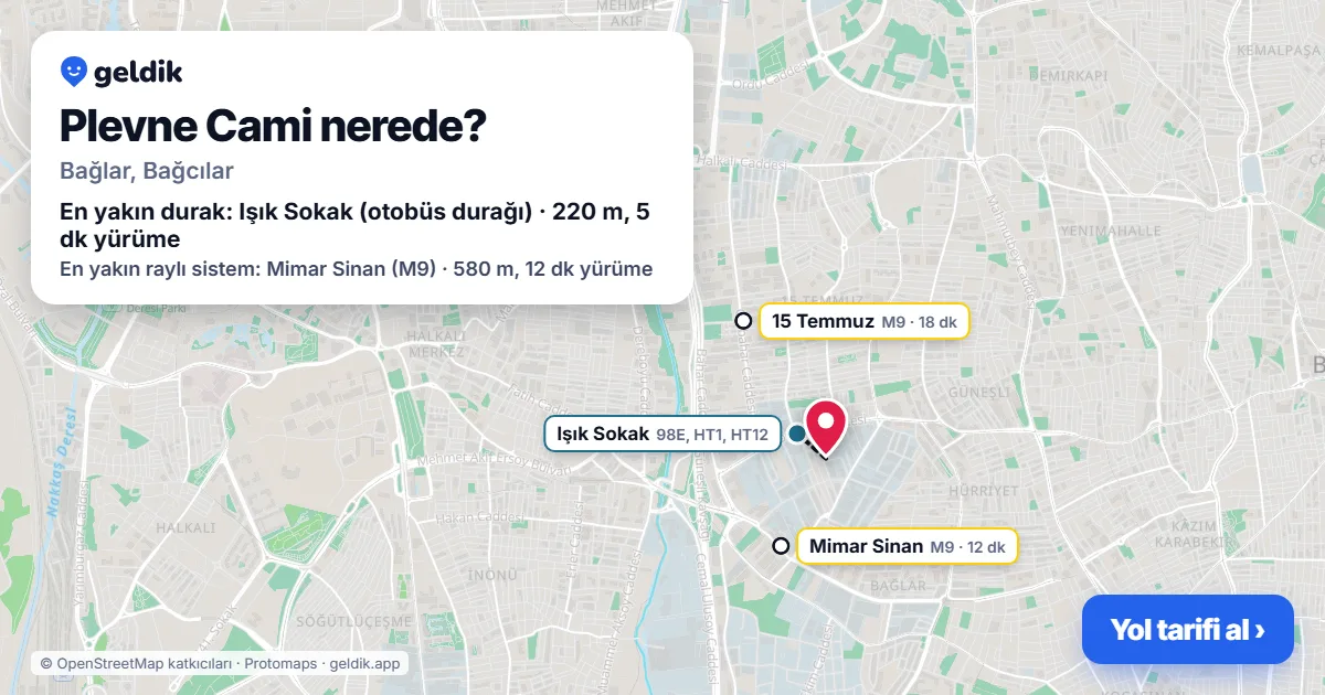 Where is Plevne Cami: map with its location and the nearest stops, with walking times