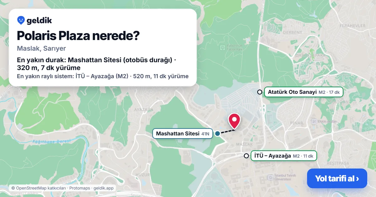 Polaris Plaza nerede: haritada konumu ve en yakın duraklar, yürüme süreleriyle