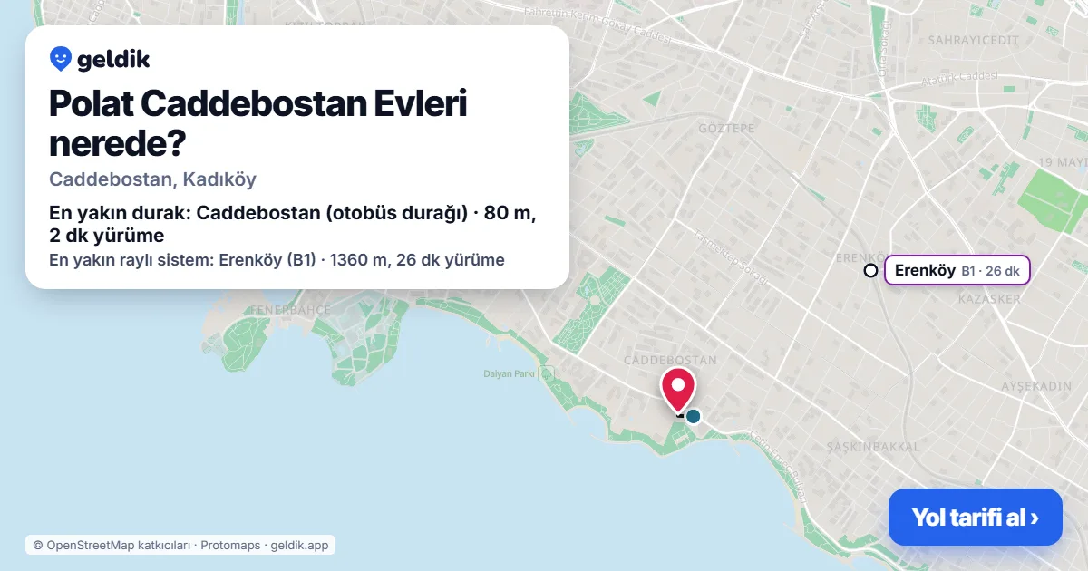 Polat Caddebostan Evleri nerede: haritada konumu ve en yakın duraklar, yürüme süreleriyle