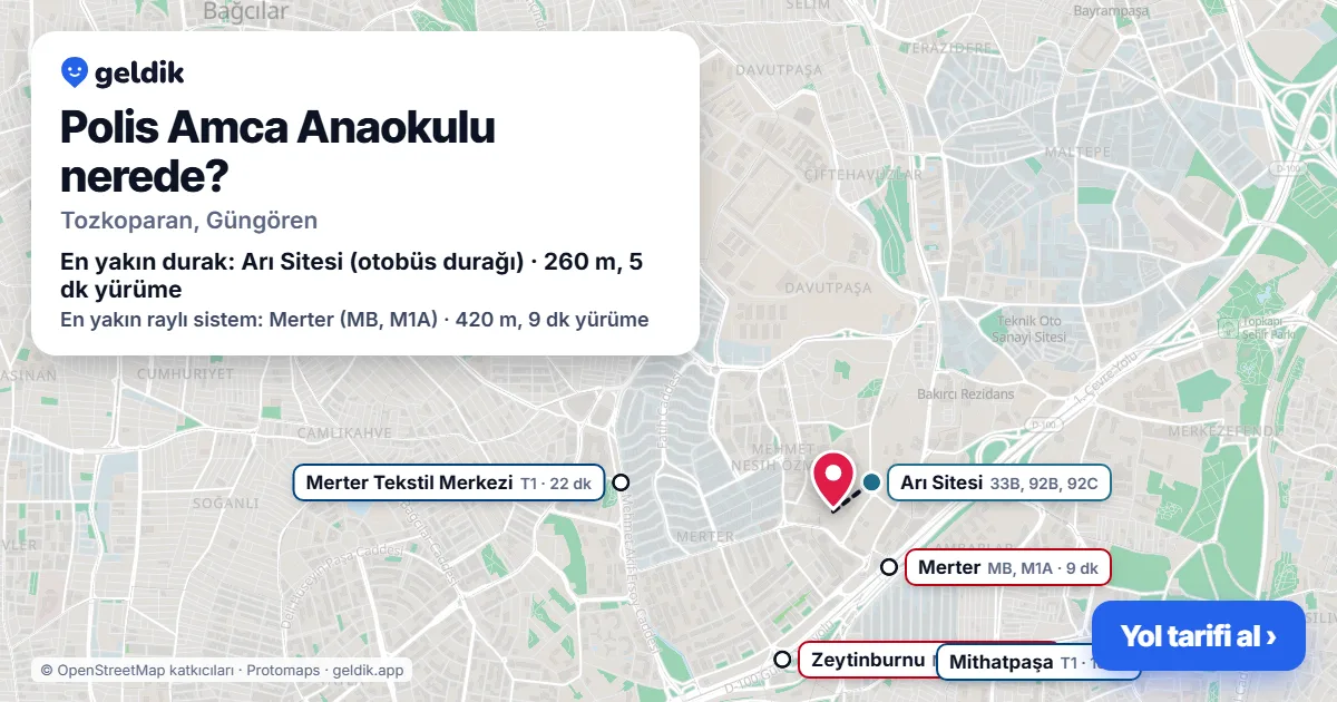 Polis Amca Anaokulu nerede: haritada konumu ve en yakın duraklar, yürüme süreleriyle