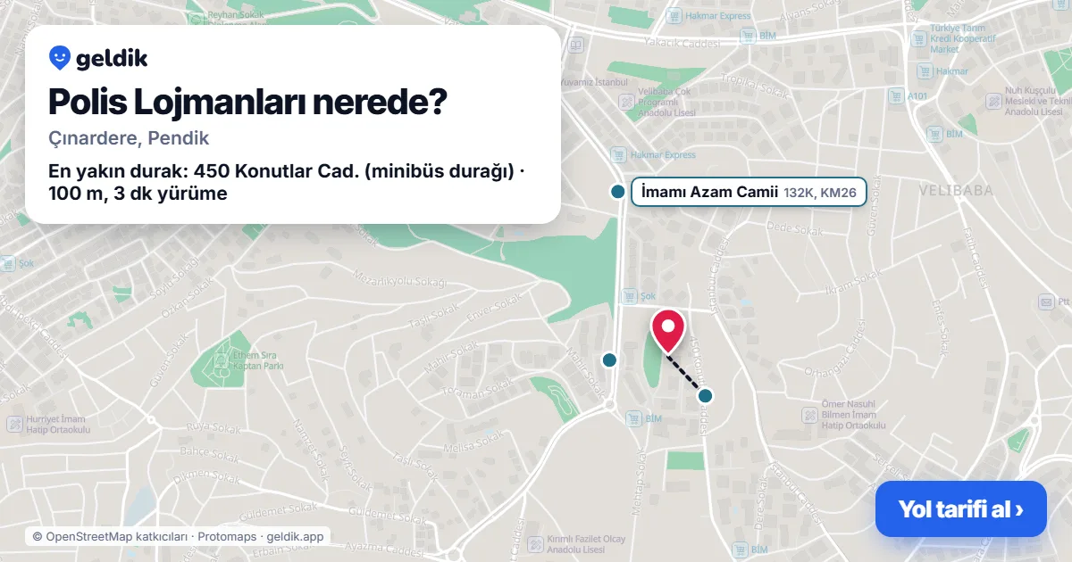 Polis Lojmanları nerede: haritada konumu ve en yakın duraklar, yürüme süreleriyle