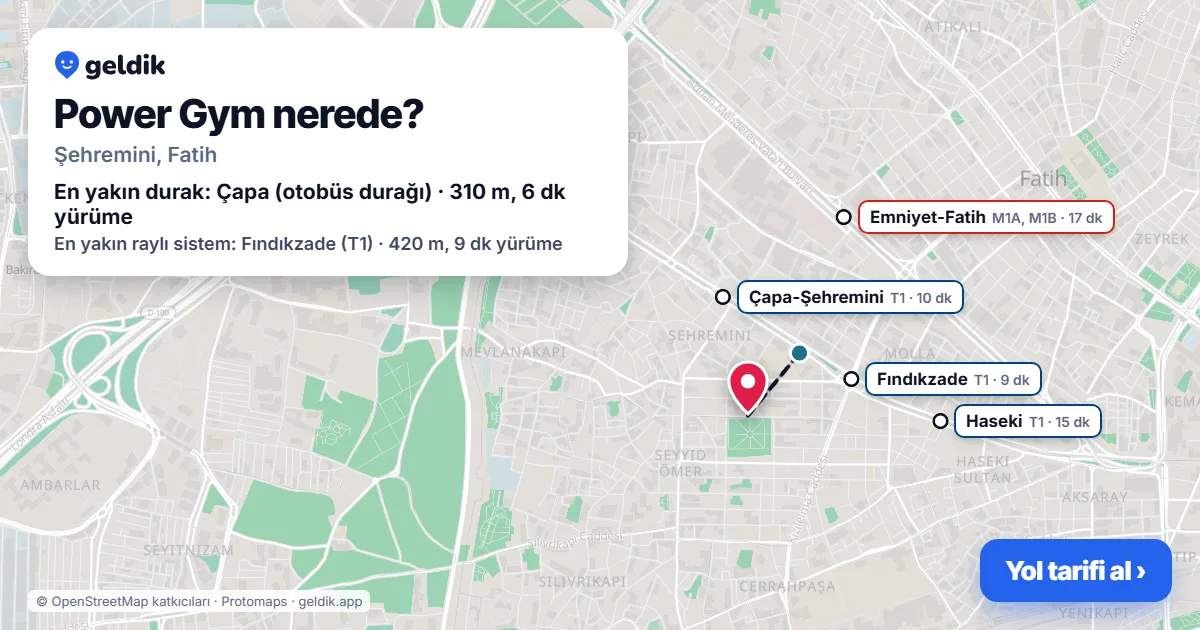 Where is Power Gym: map with its location and the nearest stops, with walking times