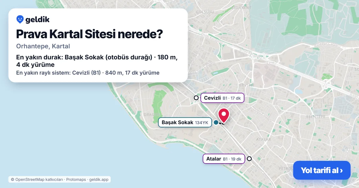 Prava Kartal Sitesi nerede: haritada konumu ve en yakın duraklar, yürüme süreleriyle