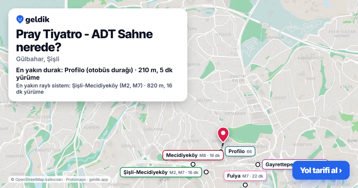 Pray Tiyatro - ADT Sahne nerede: haritada konumu ve en yakın duraklar, yürüme süreleriyle
