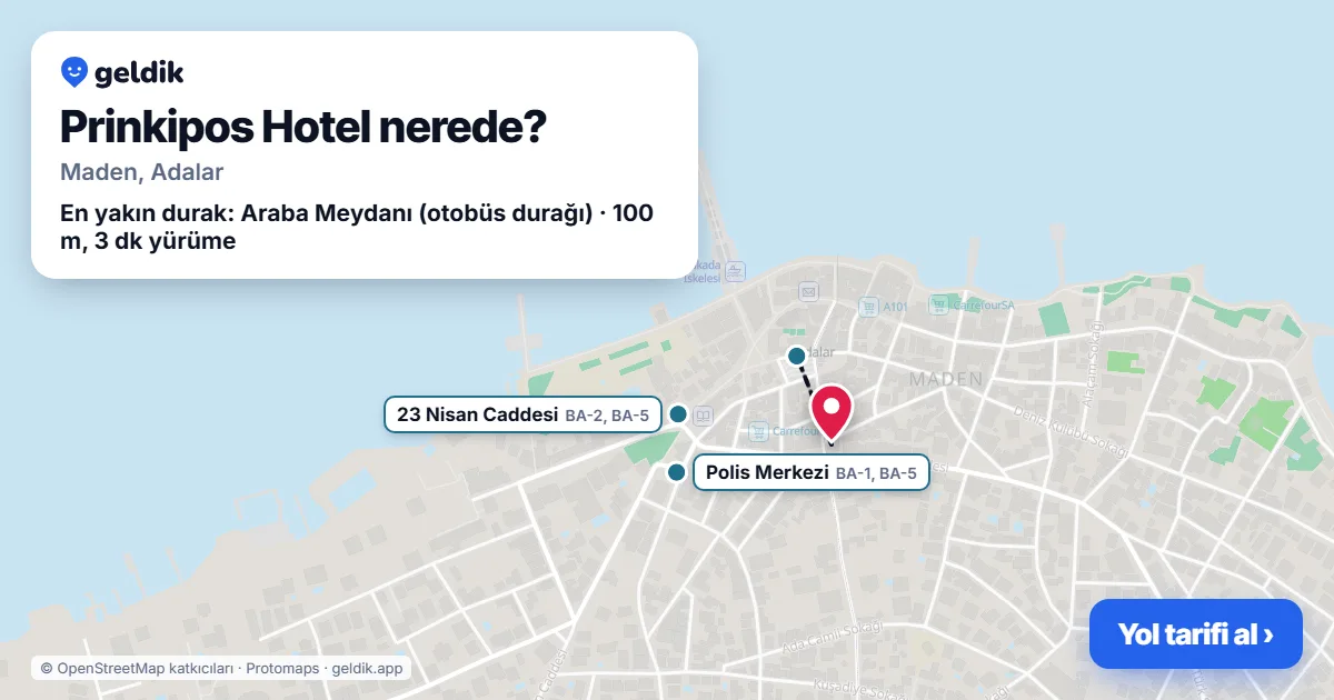 Prinkipos Hotel nerede: haritada konumu ve en yakın duraklar, yürüme süreleriyle