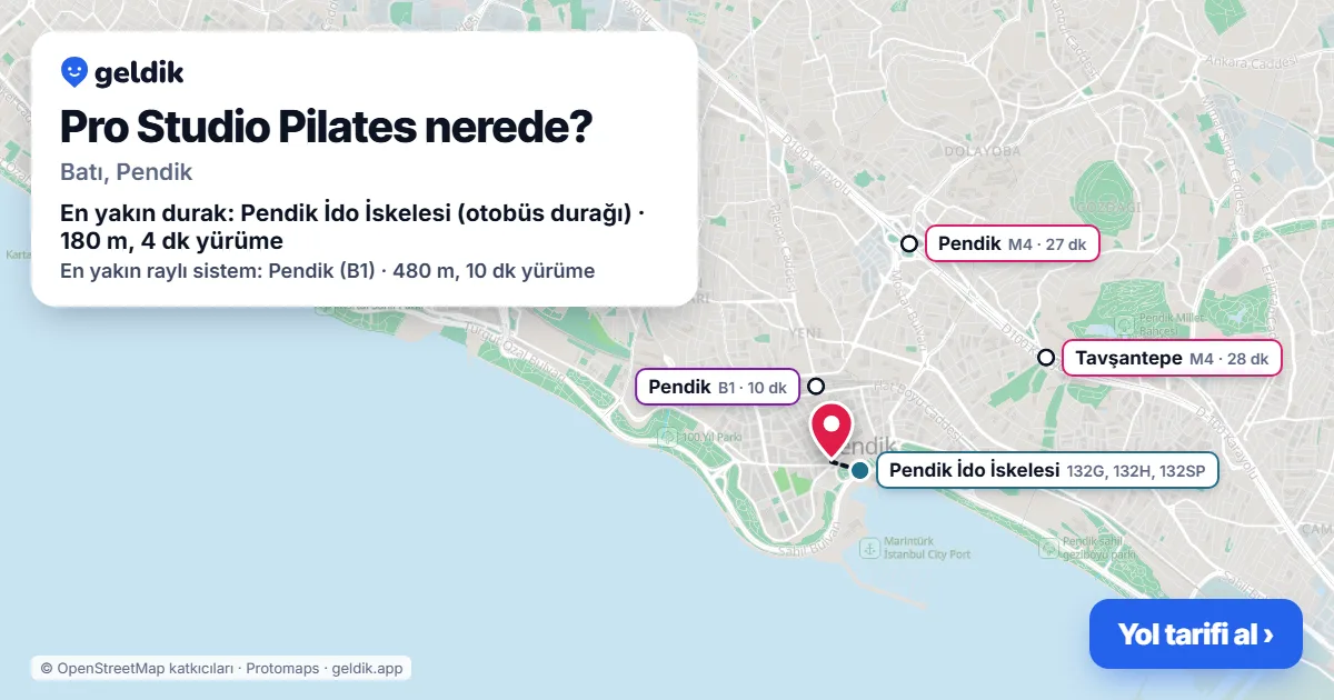 Pro Studio Pilates nerede: haritada konumu ve en yakın duraklar, yürüme süreleriyle