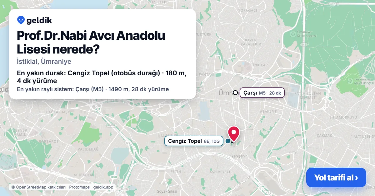Prof.Dr.Nabi Avcı Anadolu Lisesi nerede: haritada konumu ve en yakın duraklar, yürüme süreleriyle