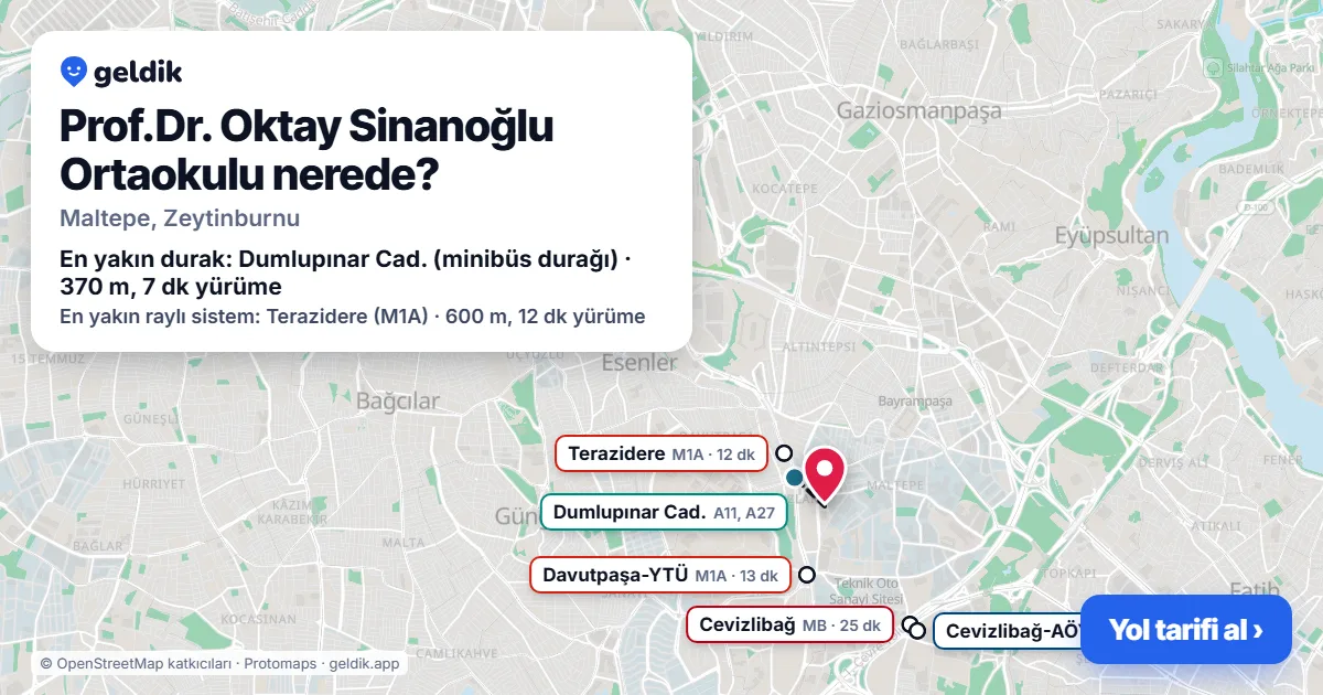 Where is Prof.Dr. Oktay Sinanoğlu Ortaokulu: map with its location and the nearest stops, with walking times