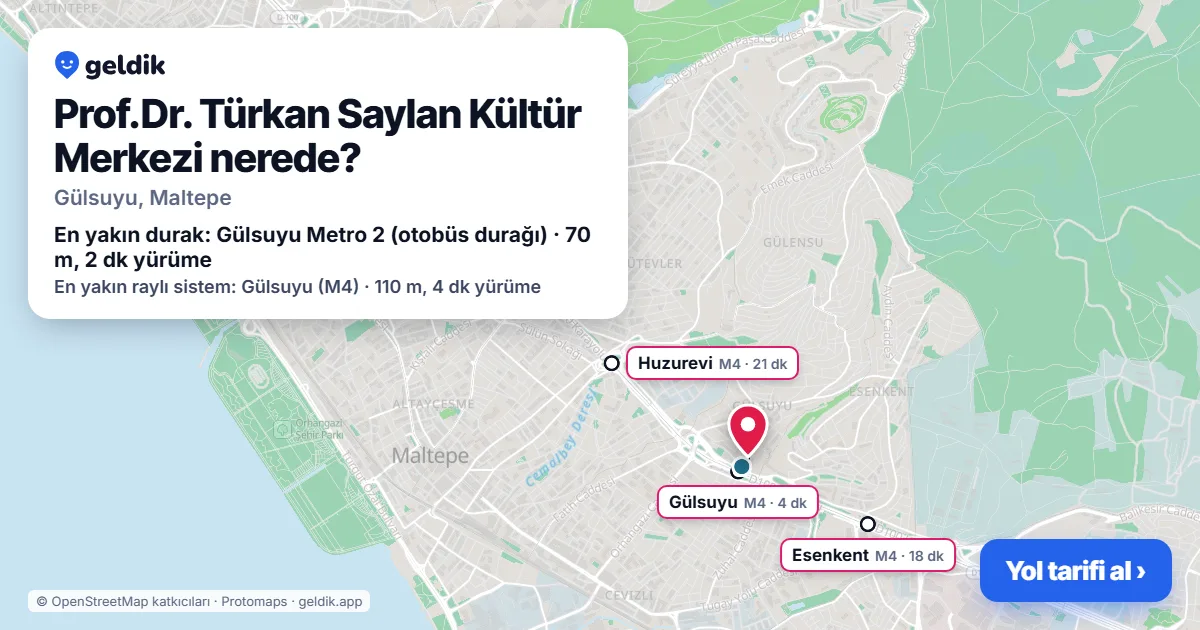 Prof.Dr. Türkan Saylan Kültür Merkezi nerede: haritada konumu ve en yakın duraklar, yürüme süreleriyle