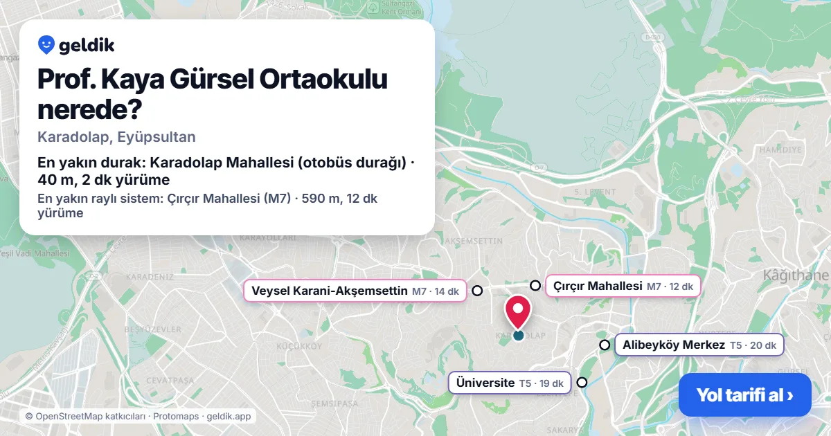 Where is Prof. Kaya Gürsel Ortaokulu: map with its location and the nearest stops, with walking times
