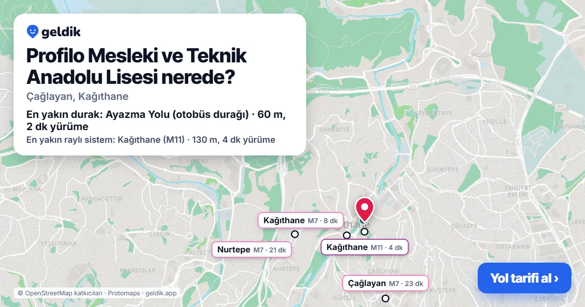 Profilo Mesleki ve Teknik Anadolu Lisesi nerede: haritada konumu ve en yakın duraklar, yürüme süreleriyle
