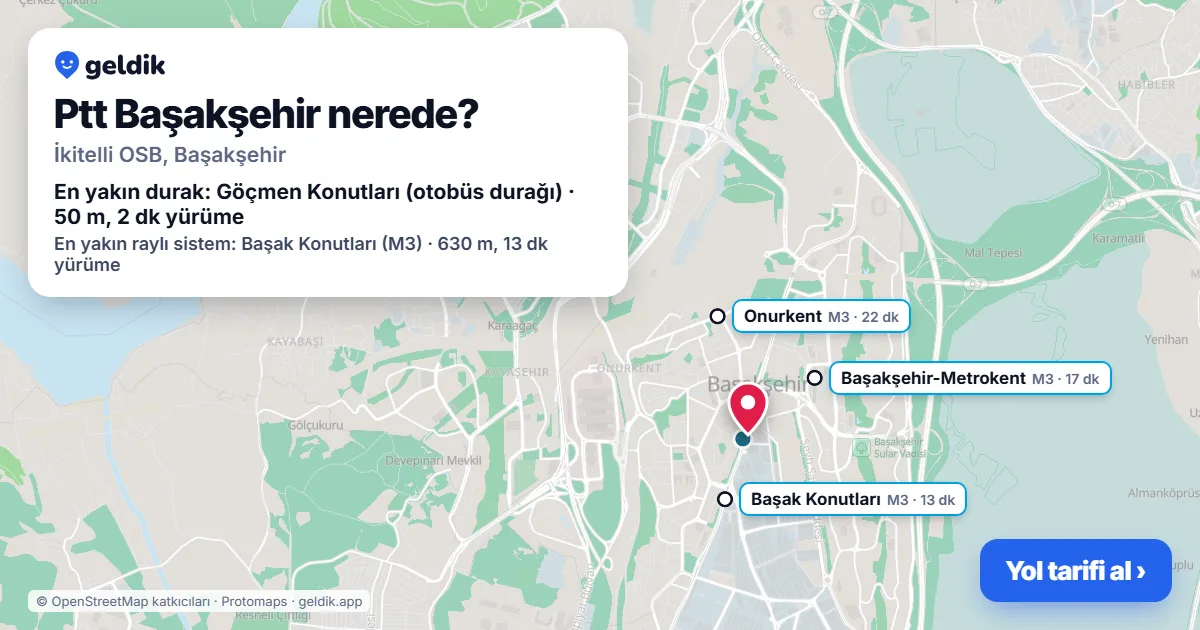 Where is Ptt Başakşehir: map with its location and the nearest stops, with walking times