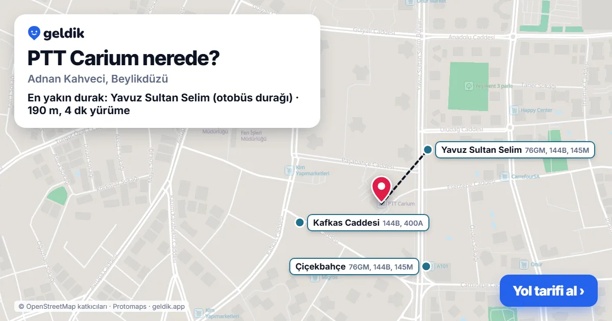 Where is PTT Carium: map with its location and the nearest stops, with walking times