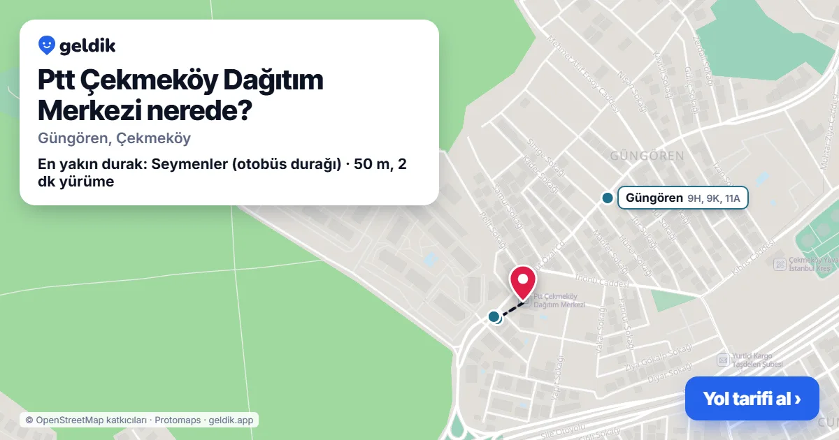 Ptt Çekmeköy Dağıtım Merkezi nerede: haritada konumu ve en yakın duraklar, yürüme süreleriyle