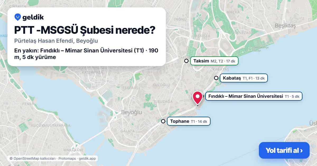 PTT -MSGSÜ Şubesi nerede: haritada konumu ve en yakın duraklar, yürüme süreleriyle